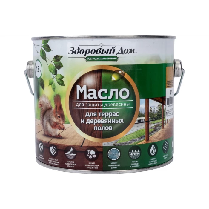 Масло для террас и деревянных полов Здоровый Дом дуб 1,8 л Лк-00009560