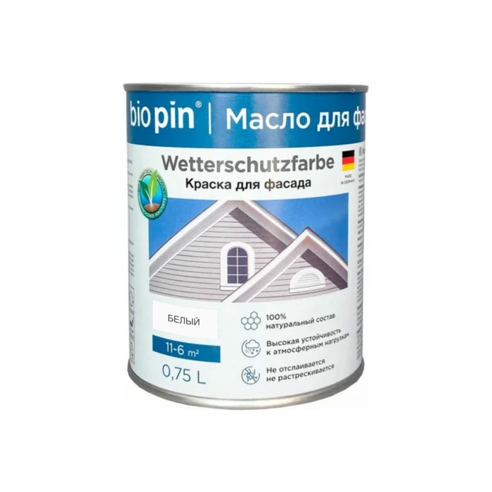 Краска для фасада BIO PIN 3831 Wetterschutzfarbe weis белая 0,75 л 38310