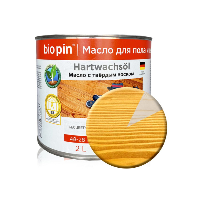 Масло для пола с твердым воском BIO PIN 1910 Hartwachsol в цвете прозрачный желто-коричневый (2016) 2 л 19105F102 фото 2