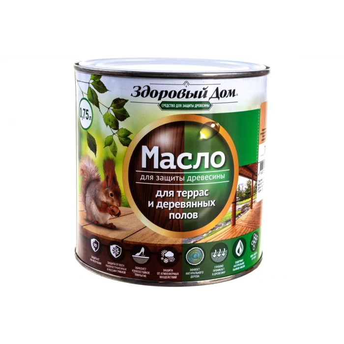 Масло для террас и деревянных полов Здоровый Дом тик 0,75 л Лк-00009566