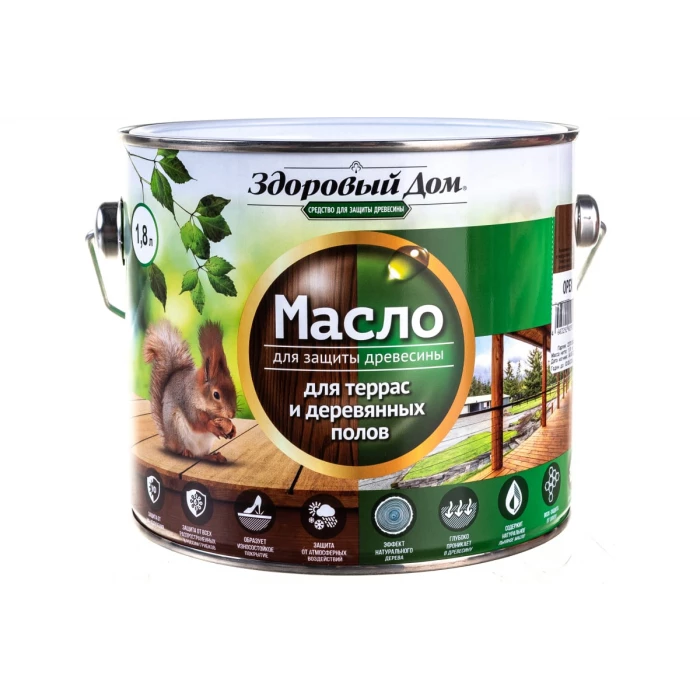 Масло для террас и деревянных полов Здоровый Дом орех 1,8 л Лк-00009554