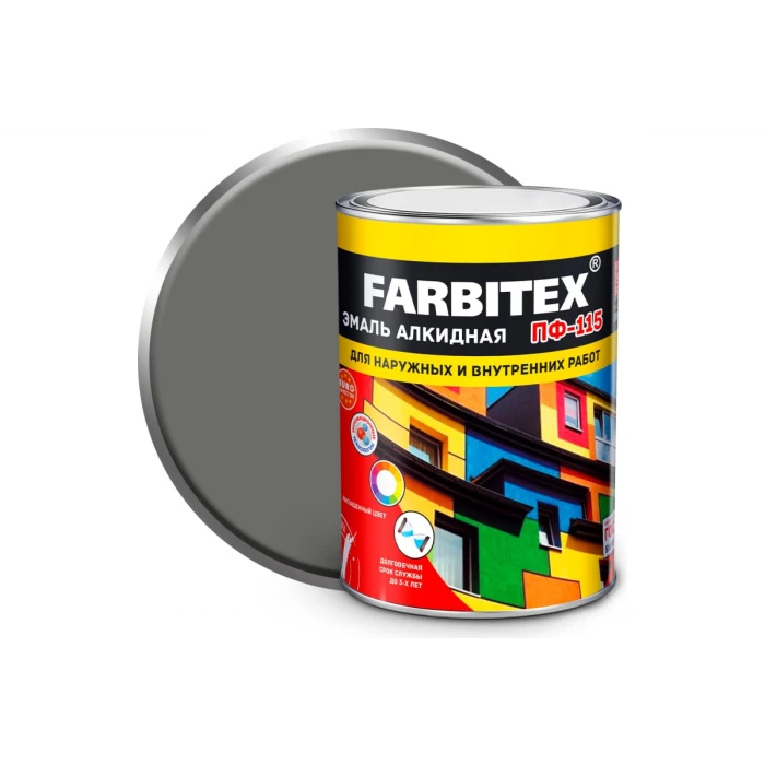 Алкидная эмаль FARBITEX ПФ-115 (светло-серый; 0.8 кг) 4300006003