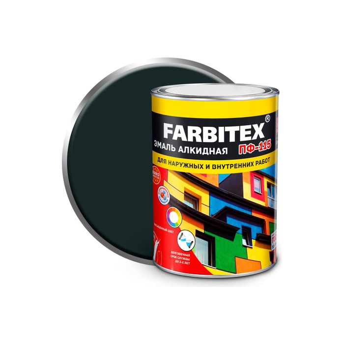 Алкидная эмаль FARBITEX ПФ-115 (темно-серый; 0.8 кг) 4300006007
