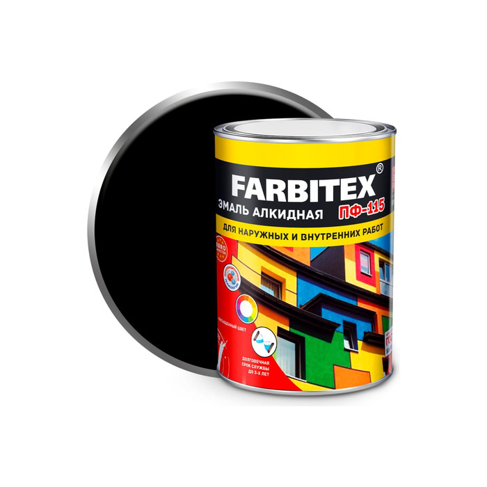 Алкидная эмаль FARBITEX ПФ-115 (черный; 0.8 кг) 4300006010