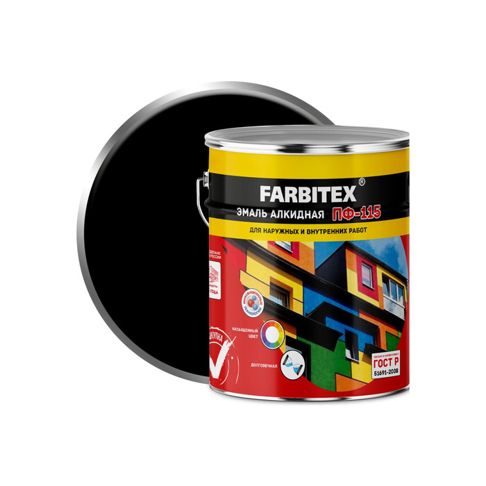 Алкидная эмаль FARBITEX ПФ-115 (черный; 5 кг) 4300001612