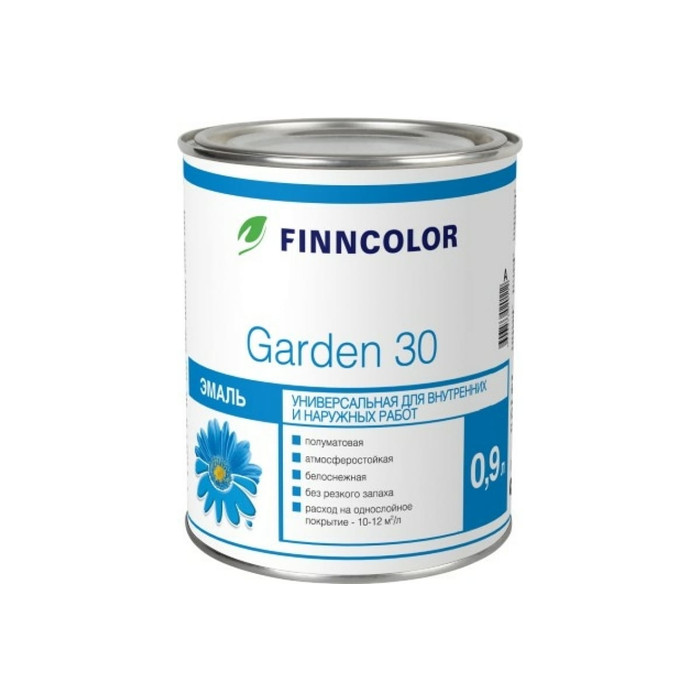 Алкидная эмаль FINNCOLOR GARDEN 30 универсальная, полуматовая, база A 9л 700001066