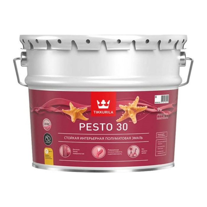 Алкидная эмаль TIKKURILA PESTO 30 база с п/мат. 9 л 22198