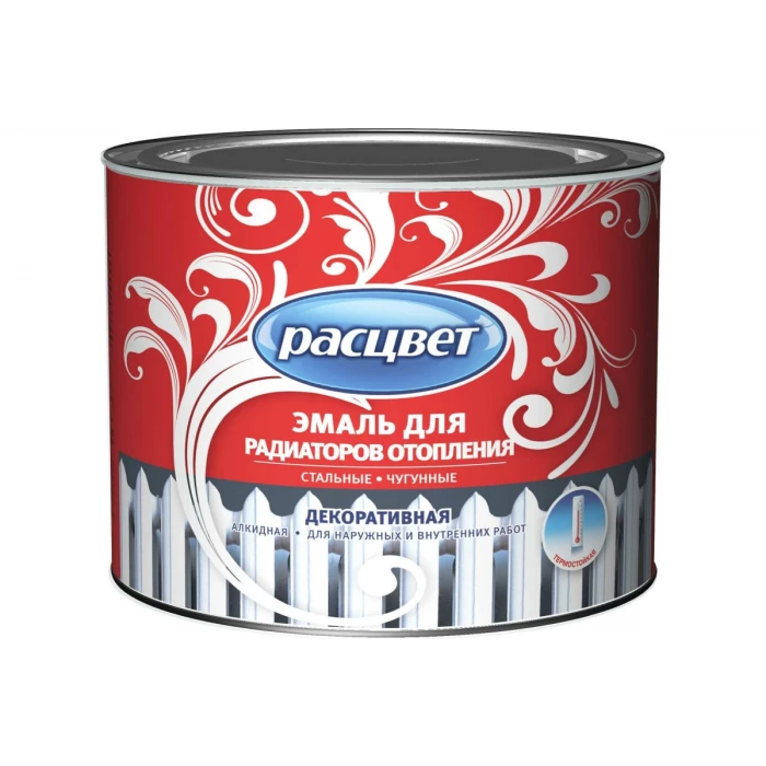 Алкидная эмаль Расцвет для радиаторов отопления, для наружных и внутренних работ, белая, 0.5 кг 65141