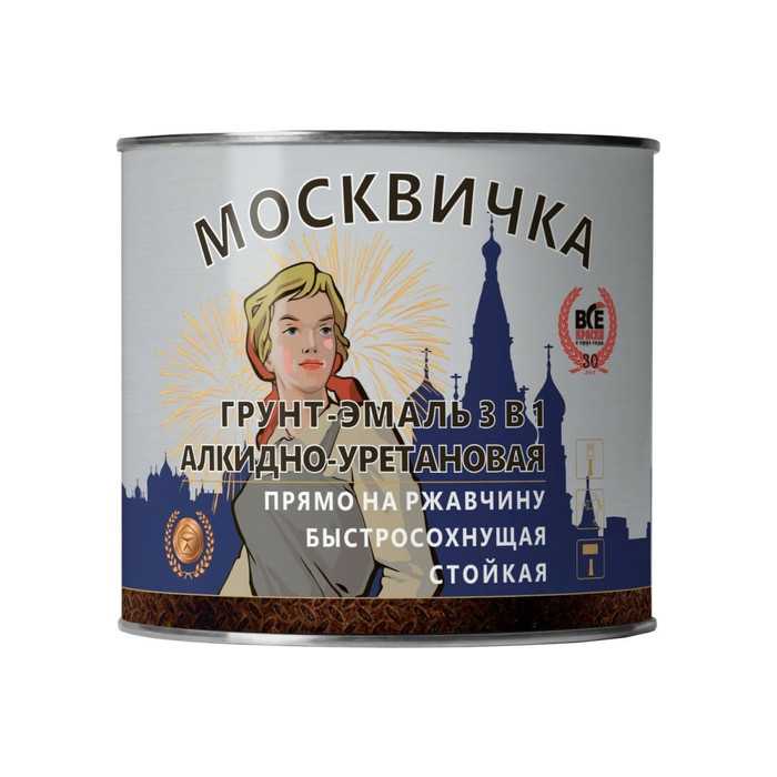 Алкидно-уретановая грунт-эмаль 3 в 1 Москвичка (белая; 1.9 кг) 4620105770415