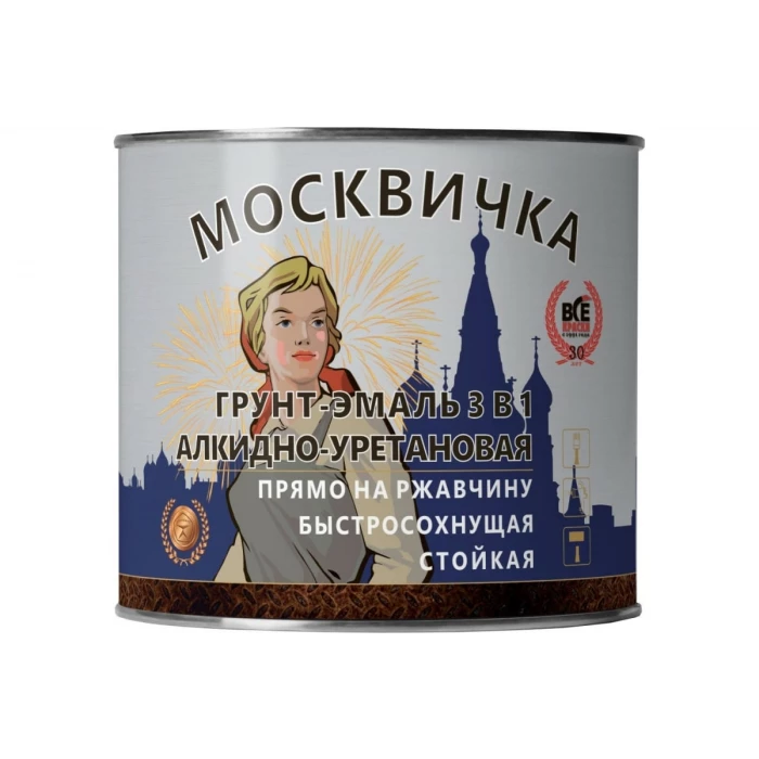 Алкидно-уретановая грунт-эмаль 3 в 1 Москвичка (белая; 1.9 кг) 4620105770415