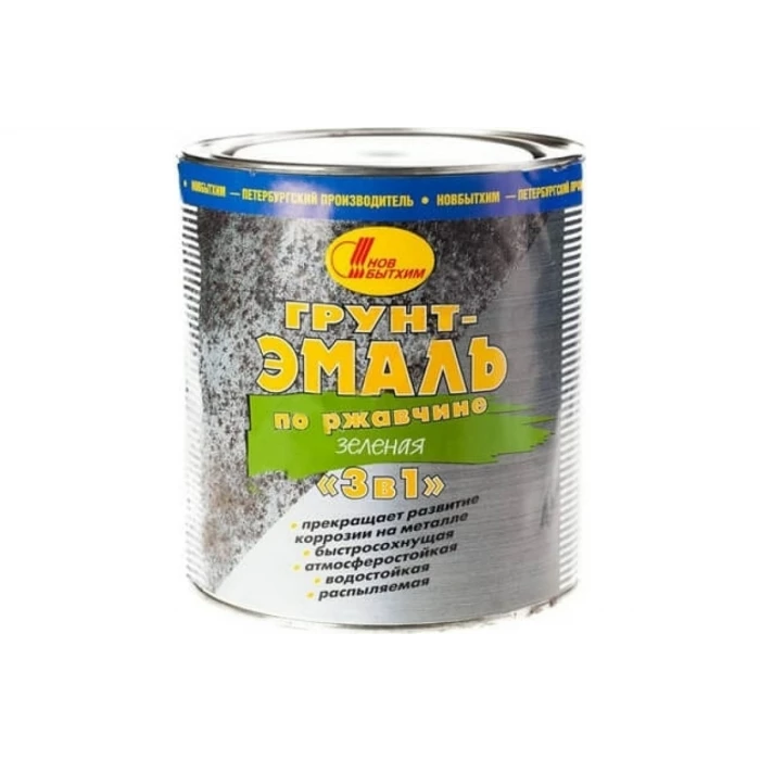 Грунт-эмаль по ржавчине 3в1 НОВБЫТХИМ зеленая 3 л 722