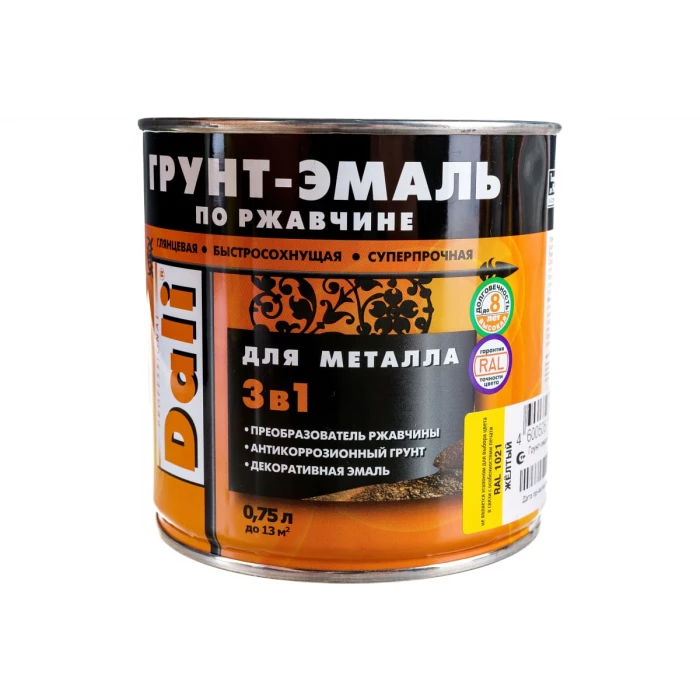 Грунт-эмаль по ржавчине Dali 3 в 1 желтая RAL 1021 0.75 л 6 41765