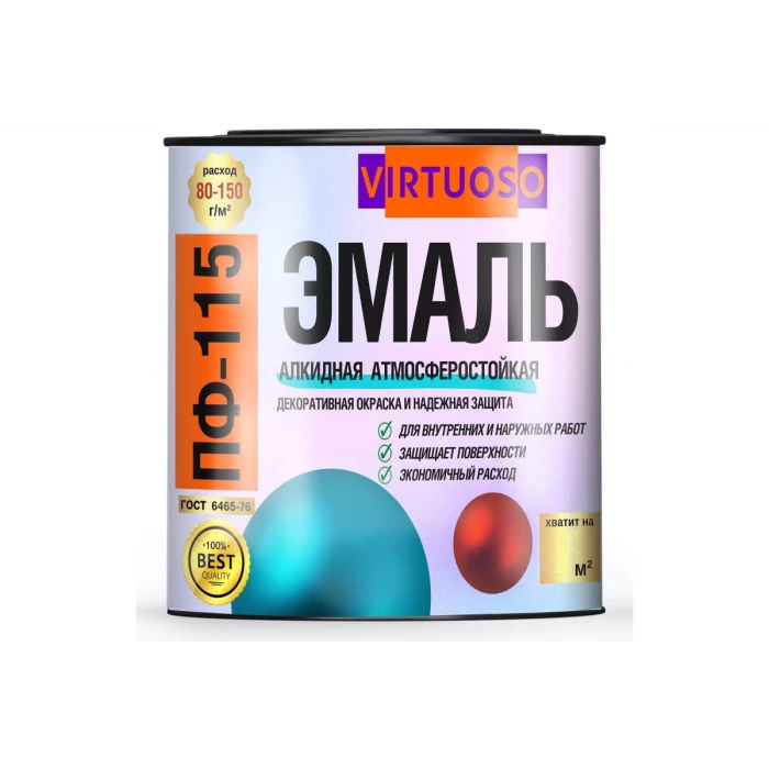 Эмаль VIRTUOSO ПФ-115 ГОСТ черная 2,4 кг RAL-9004 11588463