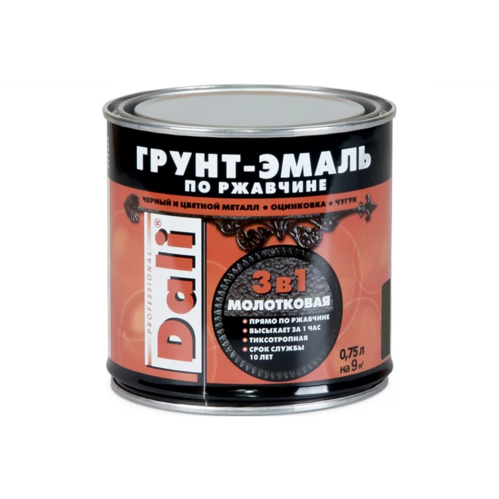 Грунт-эмаль по ржавчине Dali 3 в 1 молотковая серебристая 0.75 л 6 28231