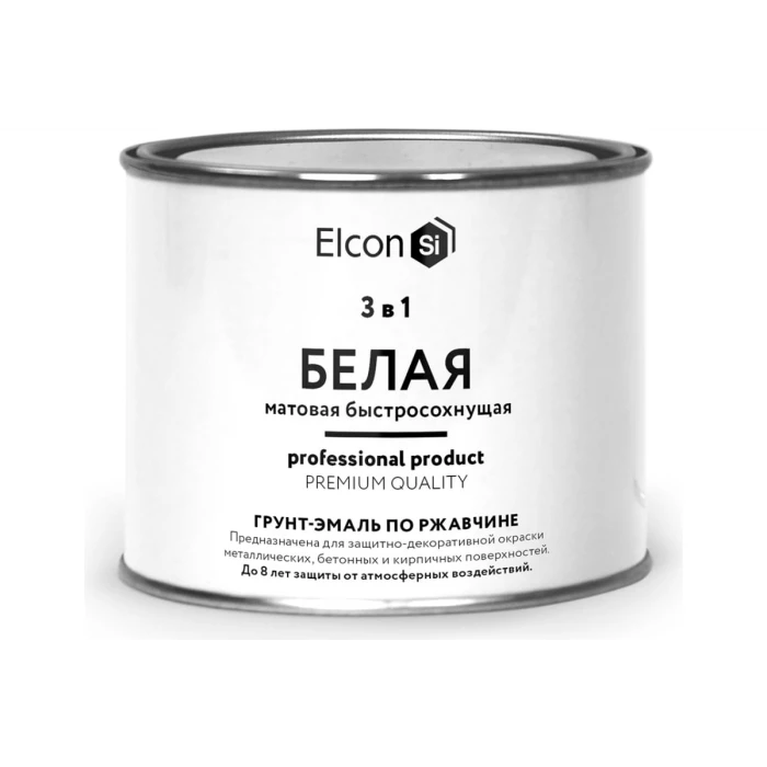 Быстросохнущая грунт-эмаль по металлу Elcon (3 в 1 по ржавчине; матовая; белая; 0,4 кг) 00-00462640