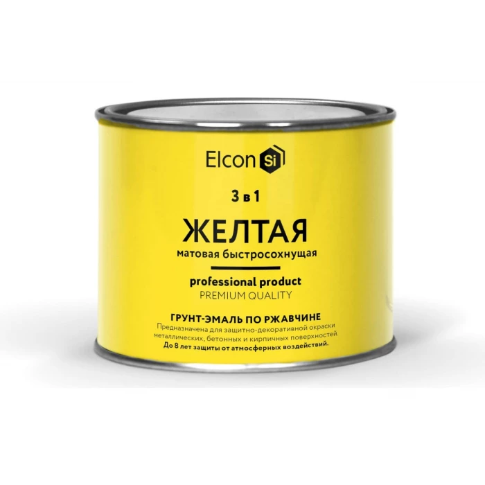 Быстросохнущая грунт-эмаль по металлу Elcon (3 в 1 по ржавчине; матовая; желтая; 0,4 кг) 00-00462641