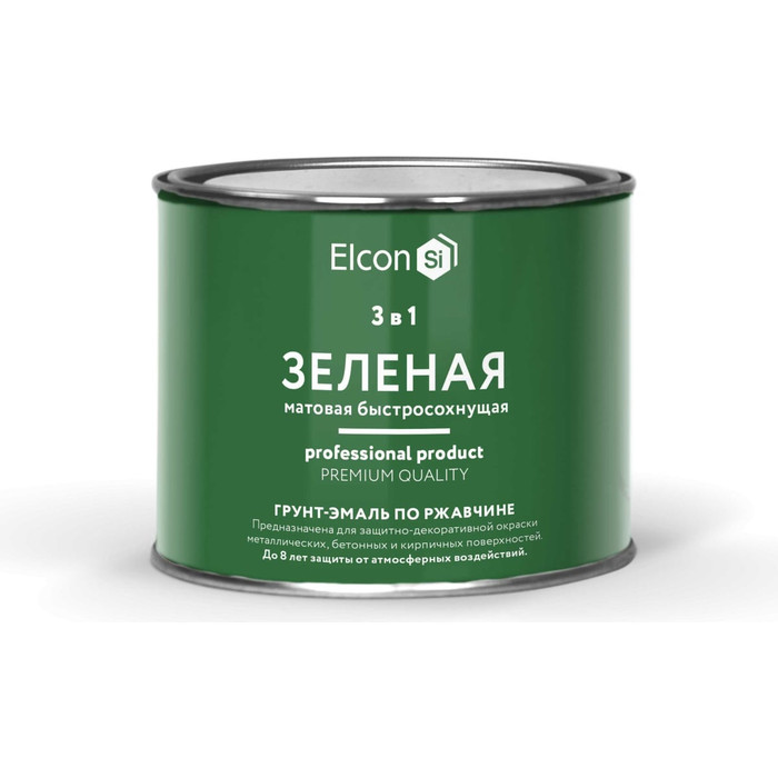 Быстросохнущая грунт-эмаль по металлу Elcon (3 в 1 по ржавчине; матовая; зеленая; 0,4 кг) 00-00462642
