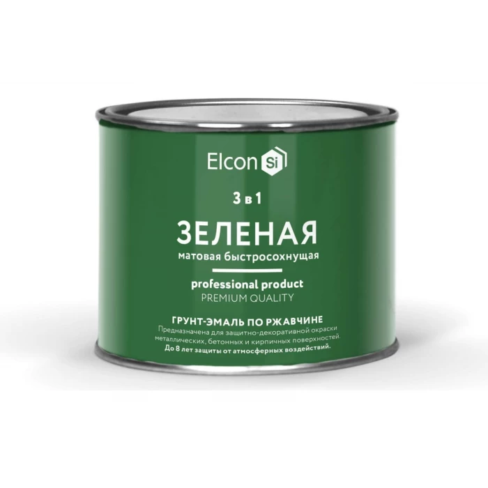 Быстросохнущая грунт-эмаль по металлу Elcon (3 в 1 по ржавчине; матовая; зеленая; 0,4 кг) 00-00462642