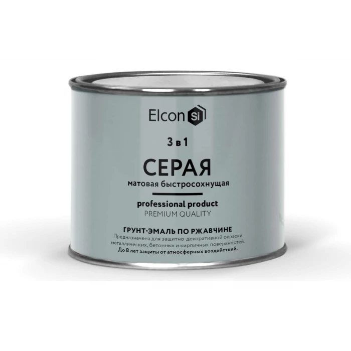Быстросохнущая грунт-эмаль по металлу Elcon (3 в 1 по ржавчине; матовая; серая; 0,4 кг) 00-00462646