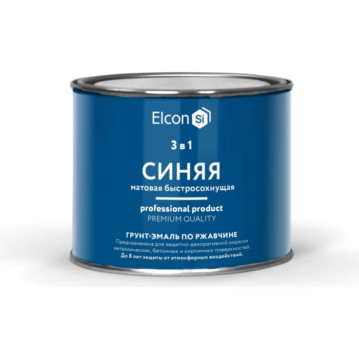 Быстросохнущая грунт-эмаль по металлу Elcon (3 в 1 по ржавчине; матовая; синяя; 0,4 кг) 00-00462647