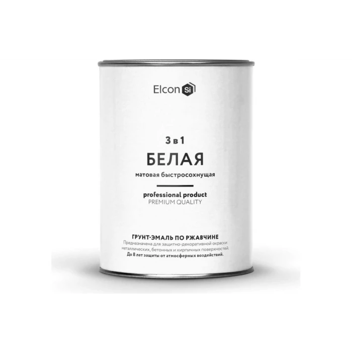 Быстросохнущая грунт-эмаль по металлу Elcon 3 в 1 по ржавчине, матовая, белая, 0.8 кг 00-00462295