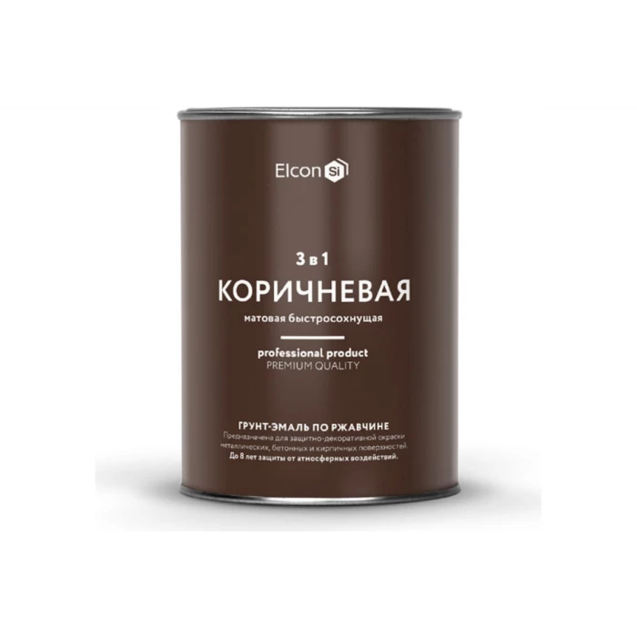 Быстросохнущая грунт-эмаль по металлу Elcon 3 в 1 по ржавчине, матовая, коричневая, 0.8 кг 00-00462303