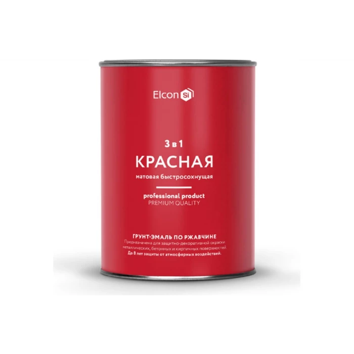 Быстросохнущая грунт-эмаль по металлу Elcon 3 в 1 по ржавчине, матовая, красная, 0.8 кг 00-00462294