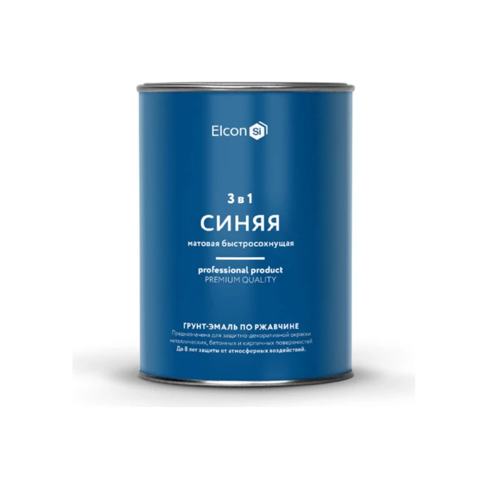Быстросохнущая грунт-эмаль по металлу Elcon 3 в 1 по ржавчине, матовая, синяя, 0.8 кг 00-00462296