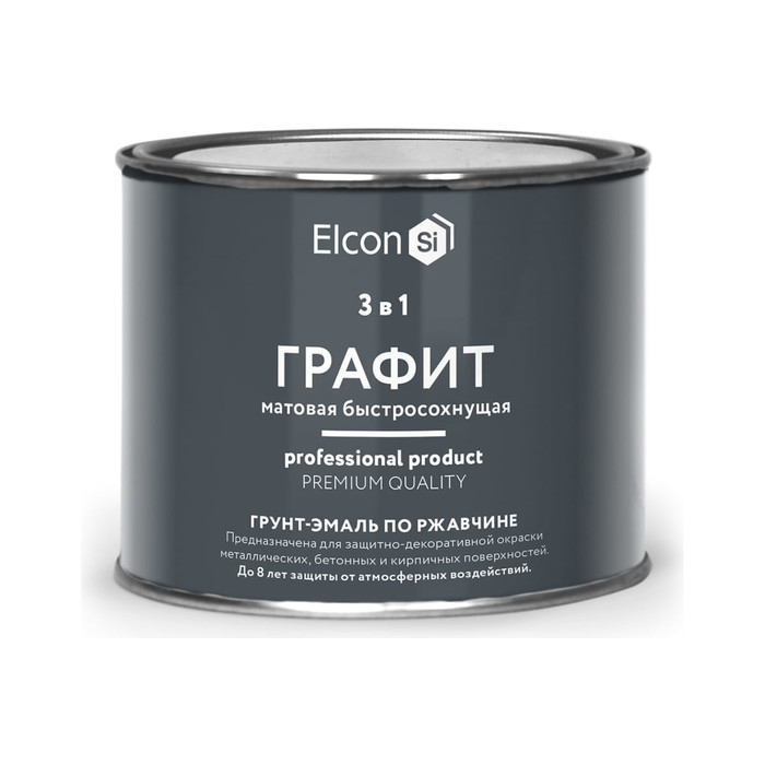 Быстросохнущая грунт-эмаль по ржавчине, металлу 3 в 1 Elcon графит, 0.4 кг 00-00463006