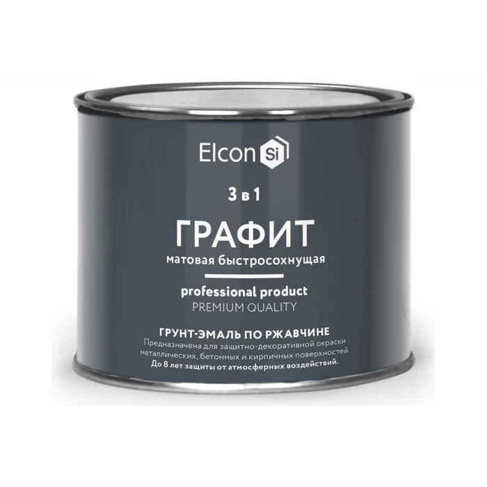 Быстросохнущая грунт-эмаль по ржавчине, металлу 3 в 1 Elcon графит, 0.4 кг 00-00463006