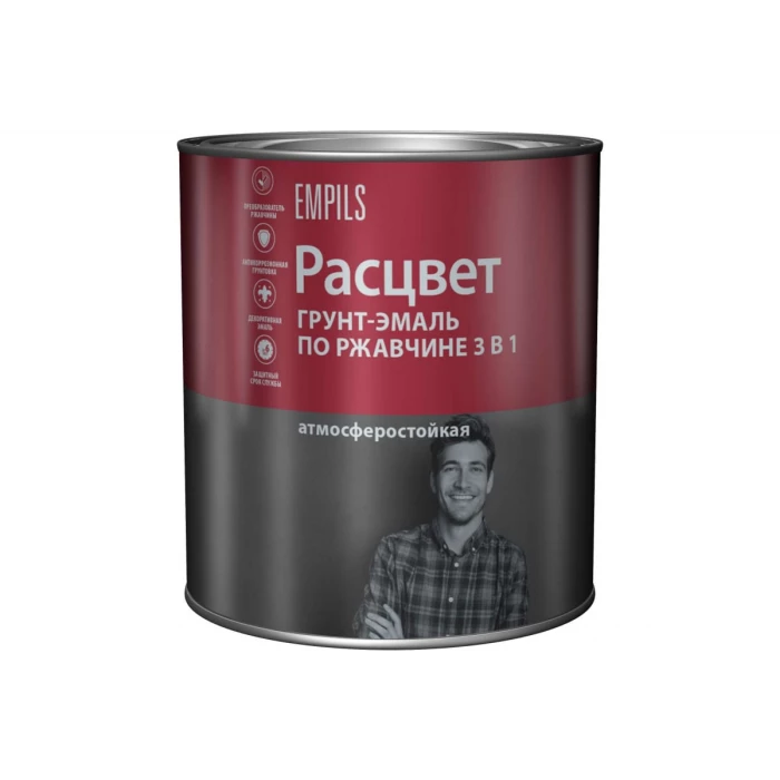 Грунт-эмаль по ржавчине Расцвет алкидная, вишневая, 1.9 кг 65199