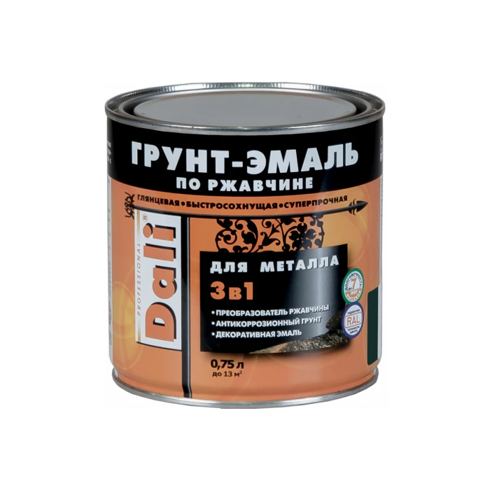 Грунт-эмаль Dali 3 в 1 по ржавчине серая 0.75 л