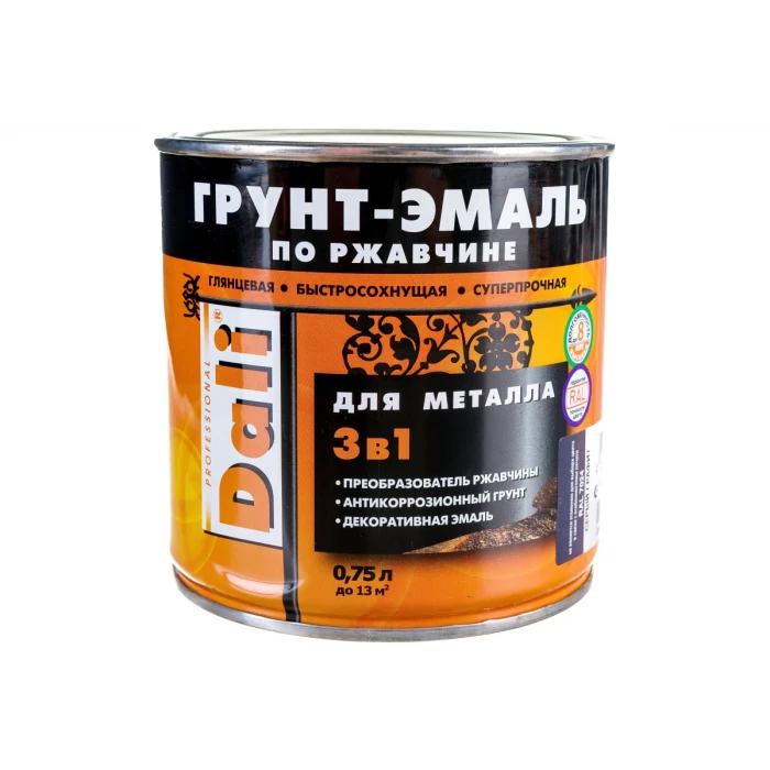 Грунт-эмаль по ржавчине РОГНЕДА Dali 3 в 1 графитовая, серая Ral 7024, 0.75 л 232348