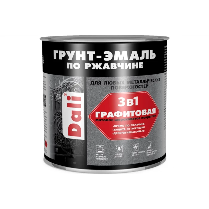 Грунт-эмаль по ржавчине РОГНЕДА Dali 3 в 1 графитовая, серая Ral 7024, 10 л 232356