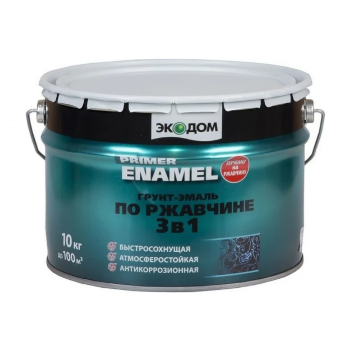 Грунт-эмаль по ржавчине Экодом 3 в 1, черная 10 кг 1 48574