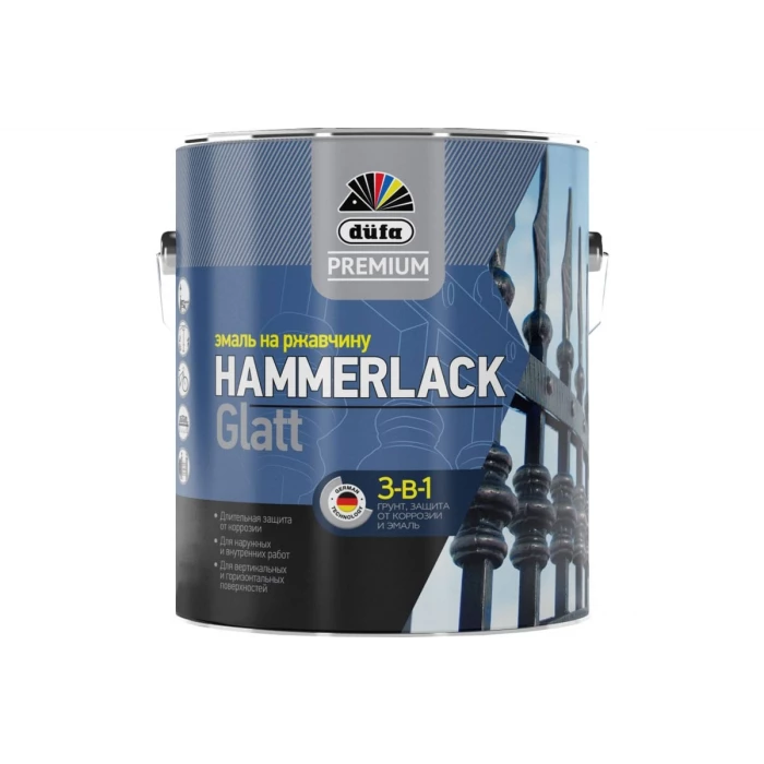 Эмаль на ржавчину Dufa DufaPremium Hammerlack гладкая, зелёный мох RAL-6005, 0.5 л МП00-010404