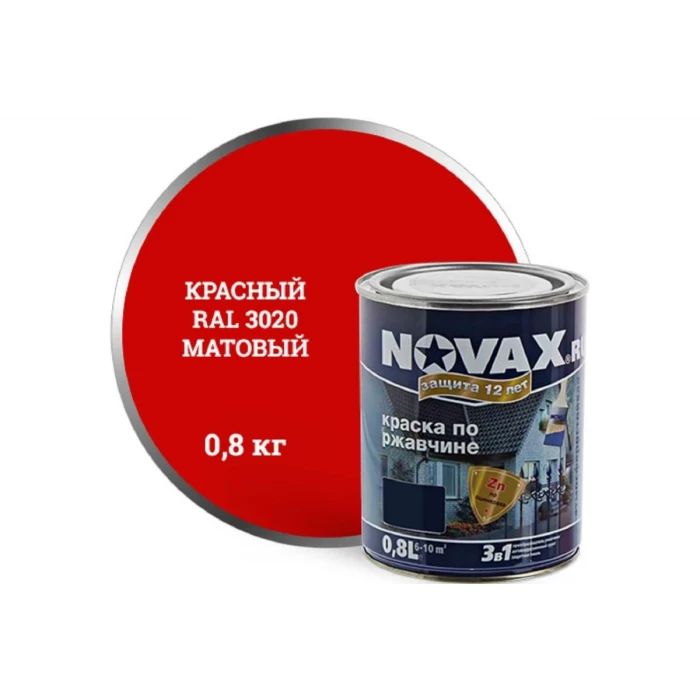 Грунт-эмаль Goodhim NOVAX 3в1 красный RAL 3020, матовая, 0,8 кг 39672