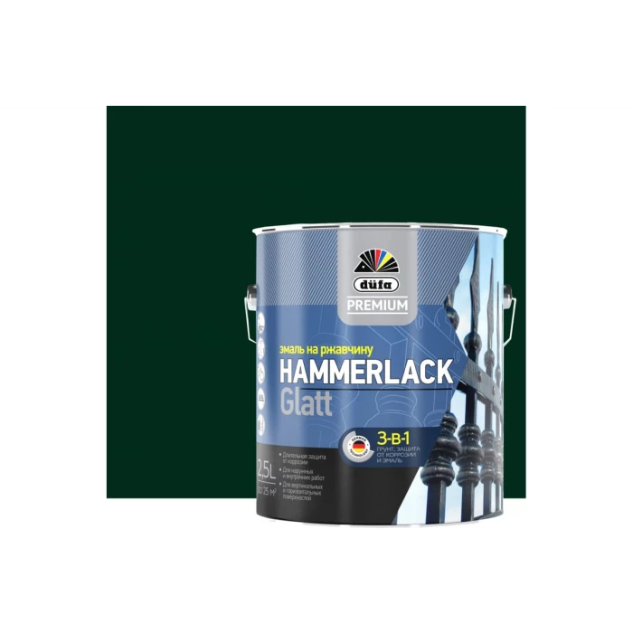 Эмаль на ржавчину Dufa Premium HAMMERLACK гладкая, RAL 6005 зеленый мох 750 мл Н0000006417