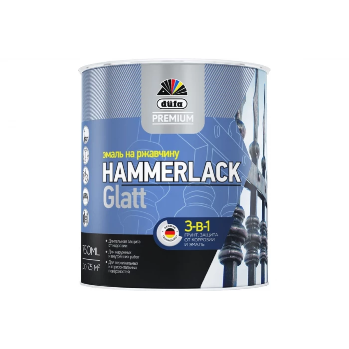 Эмаль на ржавчину Dufa Premium HAMMERLACK гладкая, RAL 9005 черный 750 мл Н0000004454