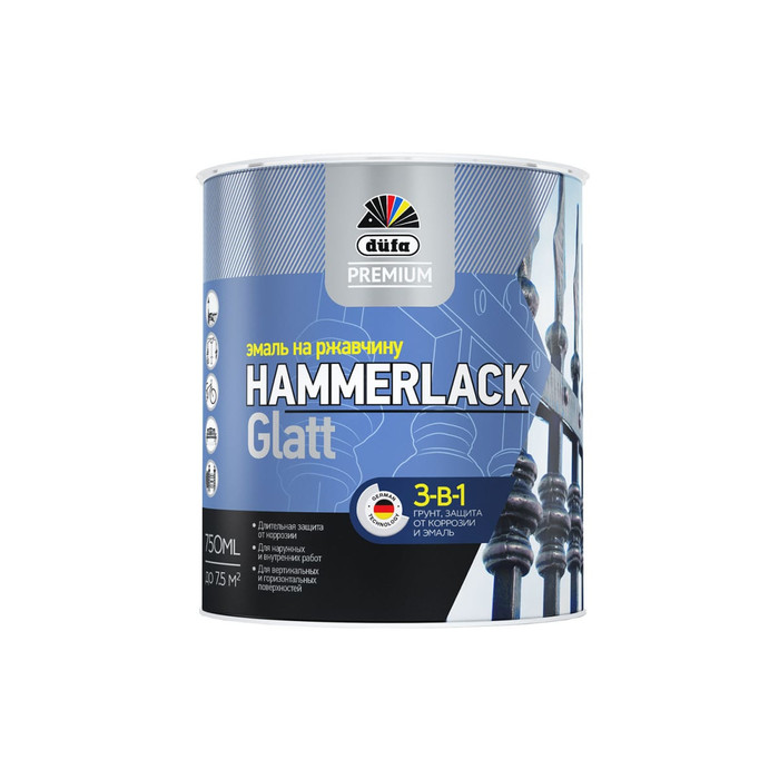 Эмаль на ржавчину Dufa Premium HAMMERLACK гладкая, RAL 9010 белый 750 мл Н0000004451 фото 2