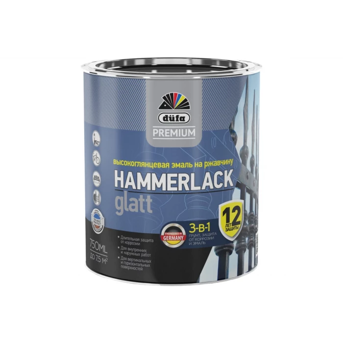 Эмаль на ржавчину Dufa Premium HAMMERLACK гладкая, RAL-7040 серый 750 мл МП00-004923
