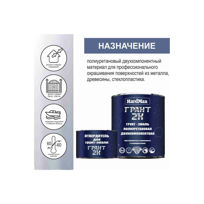 Грунт-эмаль HardMax ГРАНТ 2К RAL 9005 глубоко-черный, комплект 2.19 кг 4690417100606 фото 3