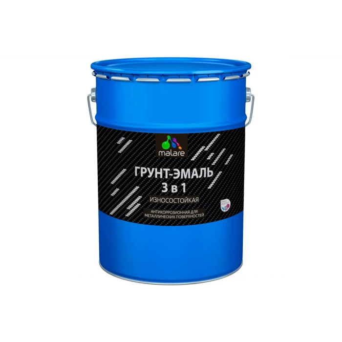 Грунт-Эмаль MALARE 3 в 1 по ржавчине, полуматовая, черный, 20 кг 7930085244408