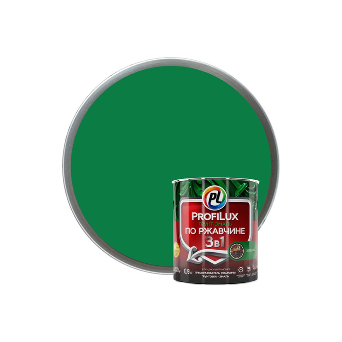 Грунт-эмаль Profilux по ржавчине 3в1 зеленая 0,9 кг Н0000003479
