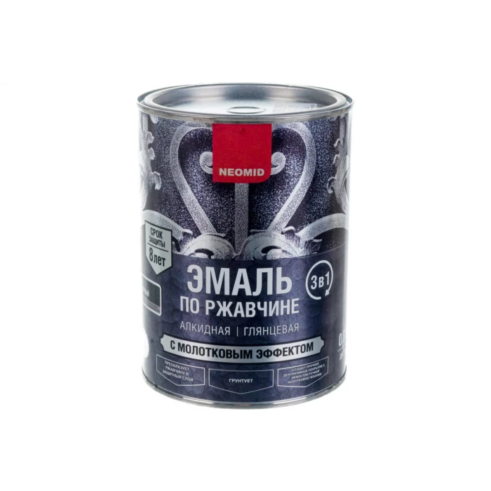 Эмаль по ржавчине с молотковым эффектом Neomid черный 0.8 кг Н-ЭмМолот-0,8/черн