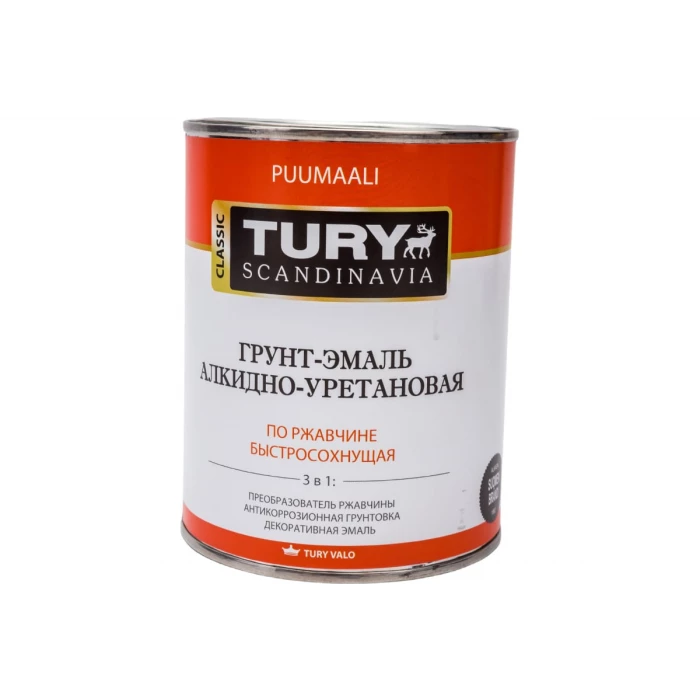 Грунт-эмаль TURY АУ по ржавчине 3 в 1, светло-серая (RAL 7035), 0.9 кг 00020013257