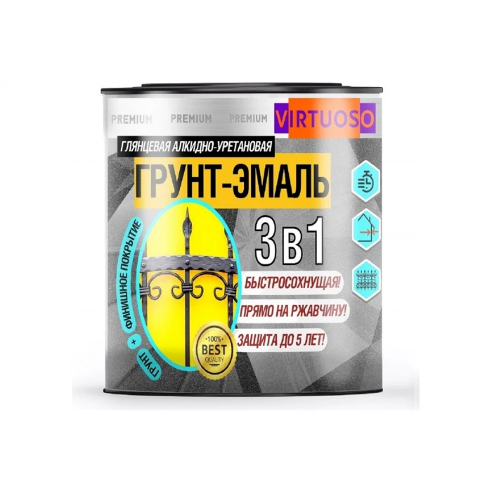 Грунт-эмаль VIRTUOSO PREMIUM 3 в 1 по ржавчине черная 1,9кг 11589280