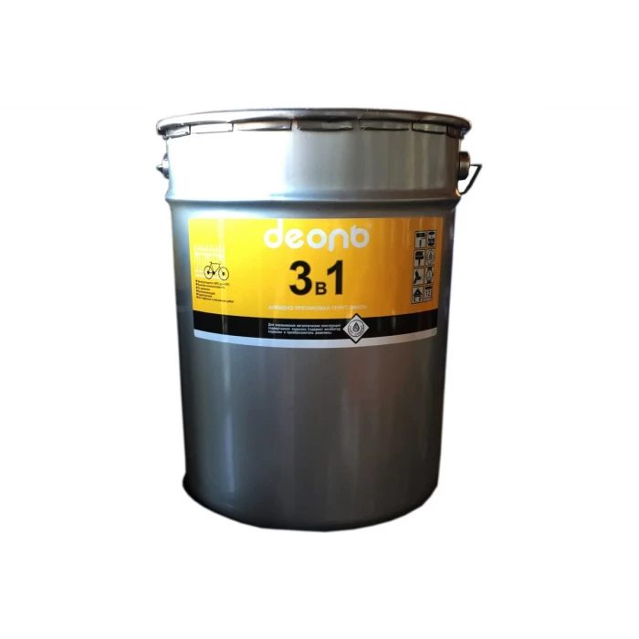 Грунт-эмаль ДЕОЛЬ 3 в 1 по ржавчине белый матовый 22 кг D3V1W22