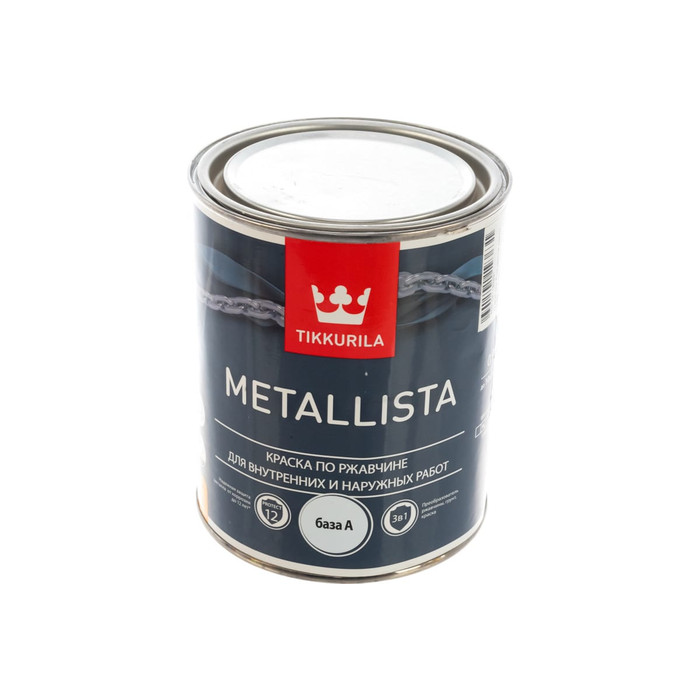 Краска TIKKURILA METALLISTA по ржавчине 3 в 1, глянцевая, база A 0,9л 700011700 фото 2