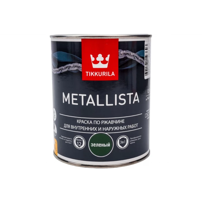 Краска TIKKURILA METALLISTA по ржавчине 3 в 1, глянцевая, зеленый 0,9л 700011705 203622